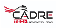 Logo with "CADRE TECH INNOVATIVE SOLUTIONS" text, featuring red and black curved lines above the word "CADRE.