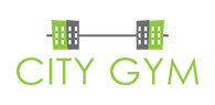 Logo showing a barbell with buildings as weights above the text "City Gym" in green and gray.