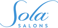 Sola Salons logo with "Sola" in elegant cursive blue font above "SALONS" in bold capital letters.