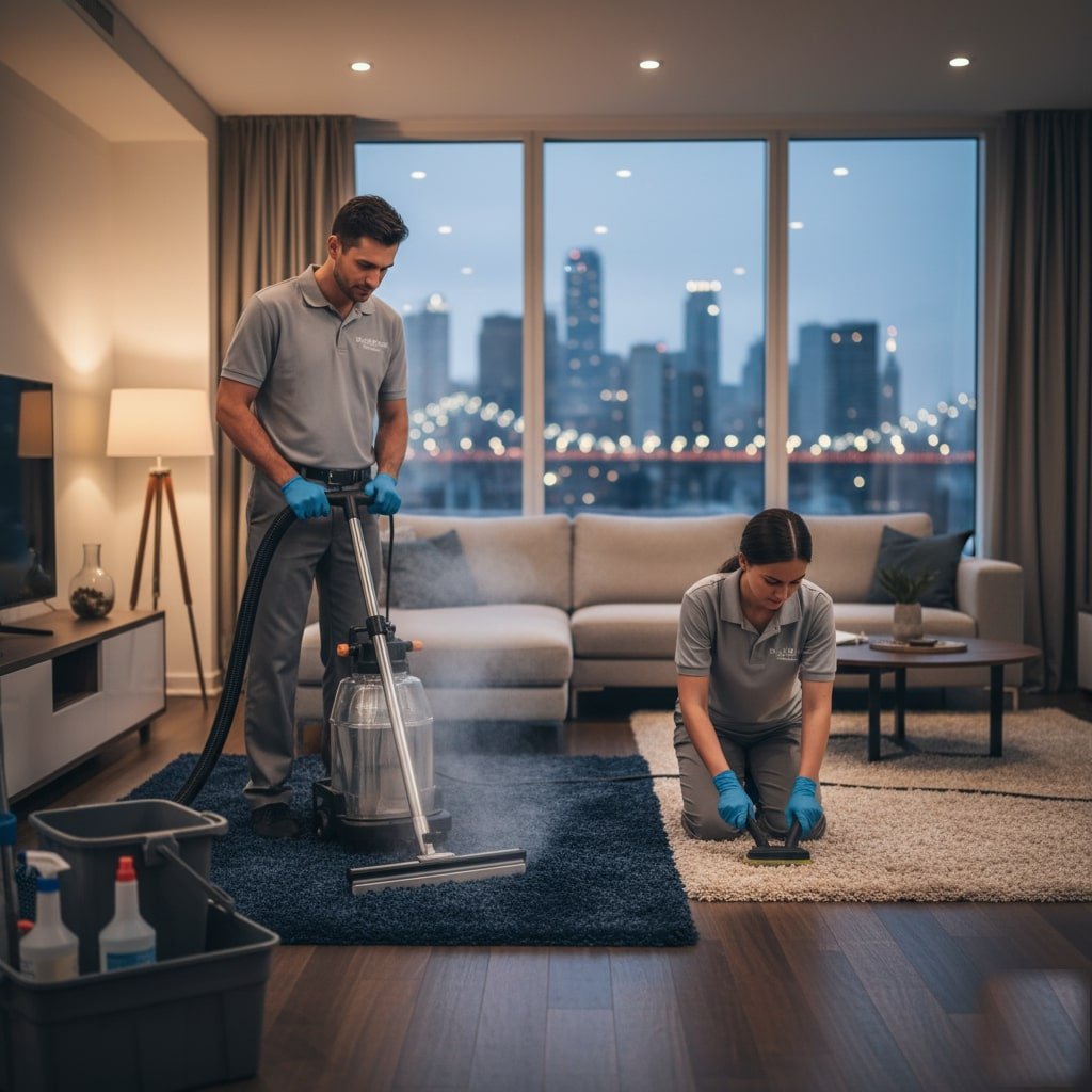 Commercial carpet cleaning crew refreshing office carpet in Lenexa, KS